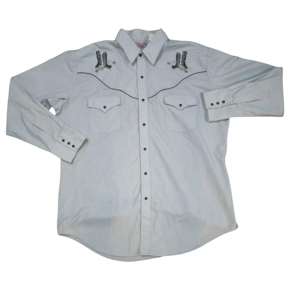 Vintage Ely Diamond Western Pearl Snap Shirt XL Gray Embroidered Cowboy Boots